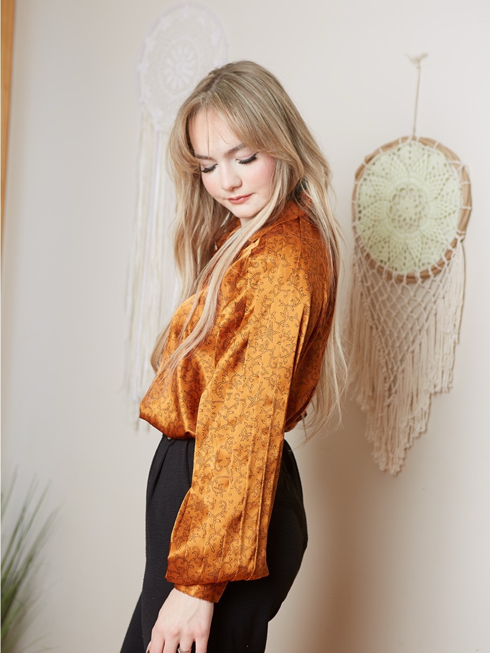 Vintage 80s Jac Dale Satin Blouse L - Picture 4 of 7